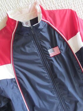 Team USA Windbreaker Track Jacket  14 Girls Large American Flag Red White Blue L